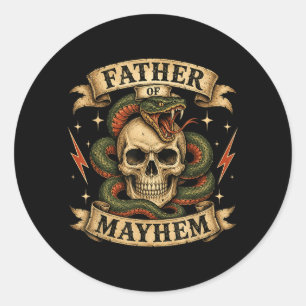 Sticker Rond Père Rétro Du Crâne Dur De Mayhem Biker Papa