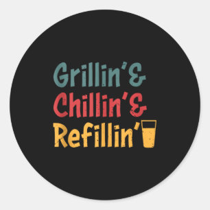 Sticker Rond Pères de jour de grillades pour hommes s'amusant e