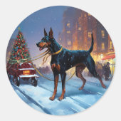 Sticker Rond Période de fêtes de Noël des Dobermann (Devant)