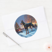 Sticker Rond Période de fêtes de Noël des Dobermann (Enveloppe)