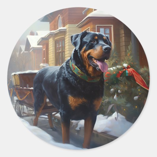 Sticker Rond Période de fêtes de Noël Rottweiler (Devant)