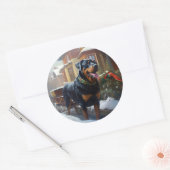 Sticker Rond Période de fêtes de Noël Rottweiler (Enveloppe)