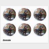 Sticker Rond Période de fêtes de Noël Rottweiler (Feuille)