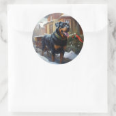 Sticker Rond Période de fêtes de Noël Rottweiler (Sac)
