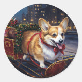 Sticker Rond Période festive de Noël Corgi (Devant)