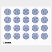 Sticker Rond Périwinkle bleu et blanc Damas (Feuille)