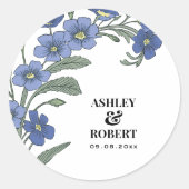 Sticker Rond Périwinkle bleu Moderne Floral Mariage (Devant)