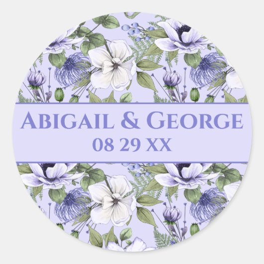 Sticker Rond Périwinkle Florals Violet Mariage Faveur (Devant)