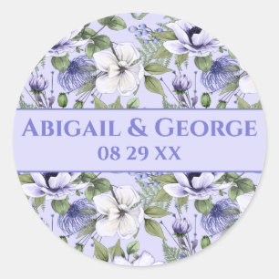 Sticker Rond Périwinkle Florals Violet Mariage Faveur