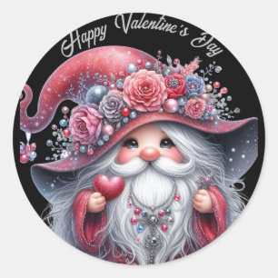 Sticker Rond Perle d'argent moderne rouge valentine gnome Class