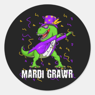 Sticker Rond Perle Mardi Gras Dabbing T Rex Dinosaur Mardi Graw
