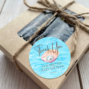 Sticker Rond Perle sur le chemin Seashell Baby shower fille Scr