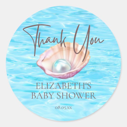 Sticker Rond Perle sur le chemin Seashell Baby shower fille Scr (Devant)