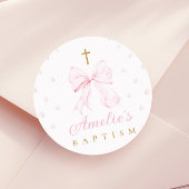 Sticker Rond Perles de Bow rose fille Baptême