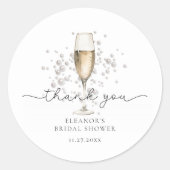 Sticker Rond Perles Élégantes & Prosecco pour une Mariée (Devant)