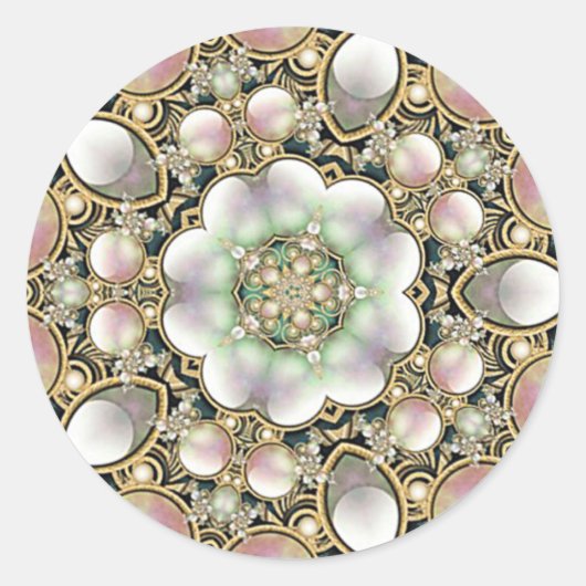 Sticker Rond Perles et kaléidoscope d'or (Devant)
