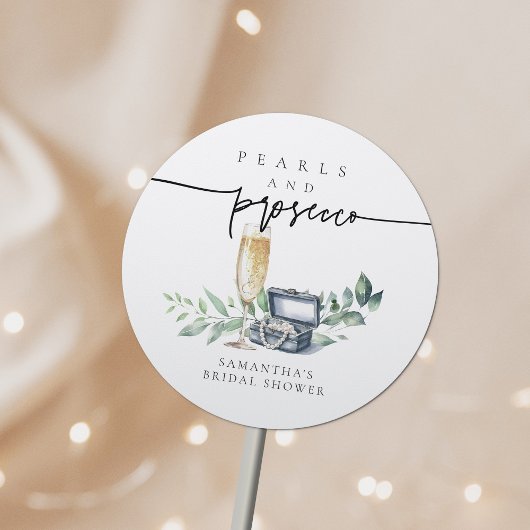Sticker Rond Perles et Prosecco Élégante Mariée Dorée