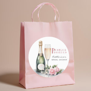 Sticker Rond Perles Et Prosecco Floral Élégante Fête des mariée