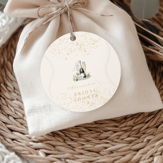 Sticker Rond Perles et Prosecco pour l'enterrement de vie de je