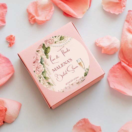 Sticker Rond Perles et prosecco shower de mariage élégant