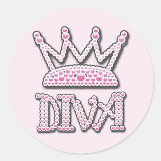 Sticker Rond Perles imprimées rose mignonne Diva Princess Crown (Devant)