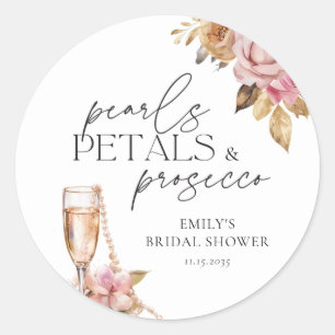 Sticker Rond Perles Pétales et Prosecco Fête des mariées Floral