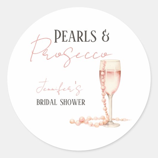 Sticker Rond Perles & Prosecco Fête des mariées rose pâle (Devant)