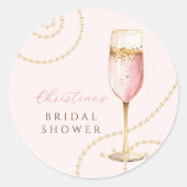 Sticker Rond Perles Prosecco Rose Or Mariage (Devant)