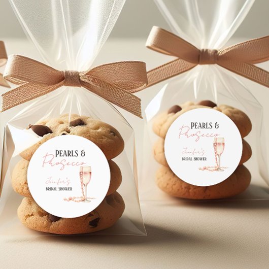 Sticker Rond Perles & Prosecco Rose Pâle Fête de Mariée