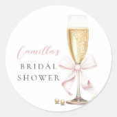 Sticker Rond Perles roses et prosecco noeud papillon enterremen (Devant)