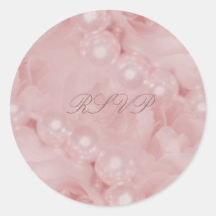 Sticker Rond Perles roses roses élégantes fiançailles de mariag