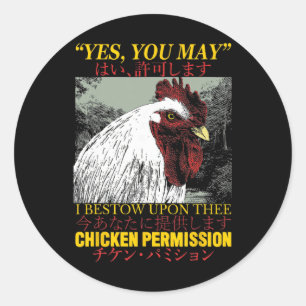 Sticker Rond Permission de poulet Coq japonais vintage _1