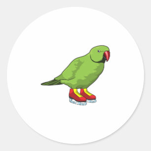 Sticker Rond Perroquet au patinage sur glace avec patins sur gl