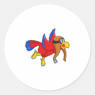 Sticker Rond Perroquet au vol en tant que pilote
