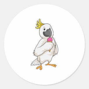 Sticker Rond Perroquet avec crème glacée gaufre