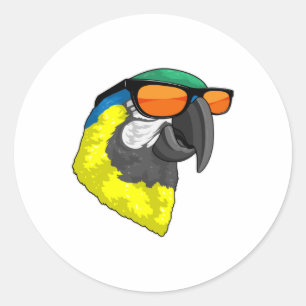 Sticker Rond Perroquet avec lunettes de soleil