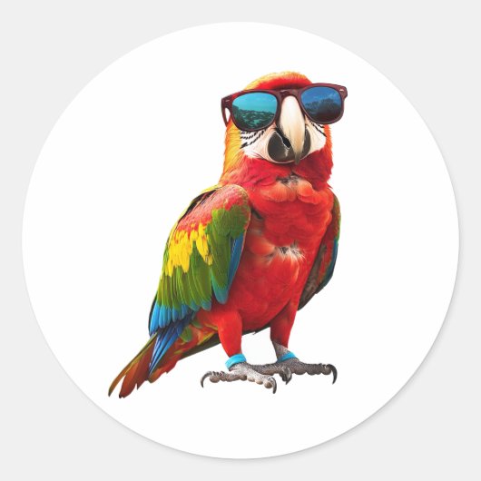 Sticker Rond Perroquet cool avec lunettes de soleil (Devant)