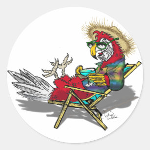 Sticker Rond Perroquet détendant dans la chaise de plage