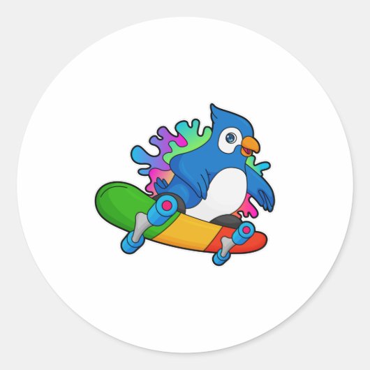 Sticker Rond Perroquet en tant que skate avec skateboard (Devant)