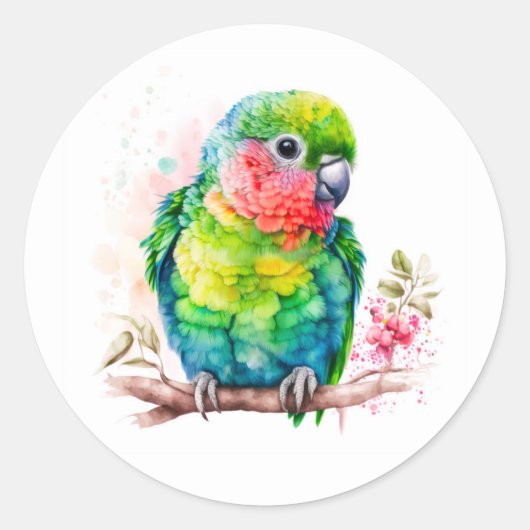 Sticker Rond Perroquet vert - Bébé mignon oiseau (Devant)