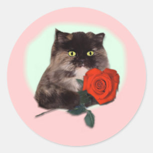 Sticker Rond Persan Kitty avec les cadeaux et l'habillement