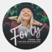 Sticker Rond Personalized 40th Birthday Photo Forty Silver (Devant)