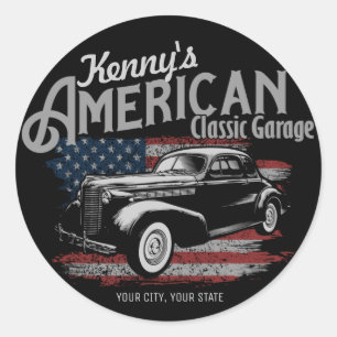 Sticker Rond Personalized American Vintage Classic Car Garage
