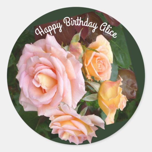 Sticker Rond Personalized Beautiful Roses Happy Birthday (Devant)