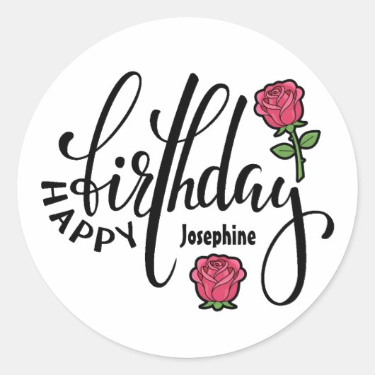 Sticker Rond Personalized Birthday Pink Rose  (Devant)