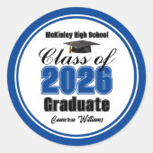 Sticker Rond Personalized Blue Class of 2026 Graduation Party (Devant)