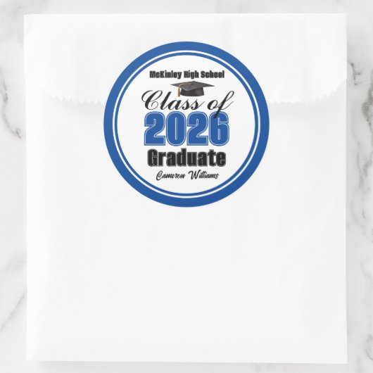 Sticker Rond Personalized Blue Class of 2026 Graduation Party (Sac)