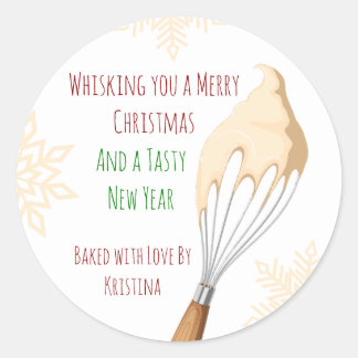 Sticker Rond Personalized Christmas Baking with Funny Whisk Pun
