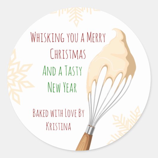 Sticker Rond Personalized Christmas Baking with Funny Whisk Pun (Devant)