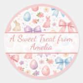 Sticker Rond Personalized Coquette Bunny & Pink Bow Easter (Devant)